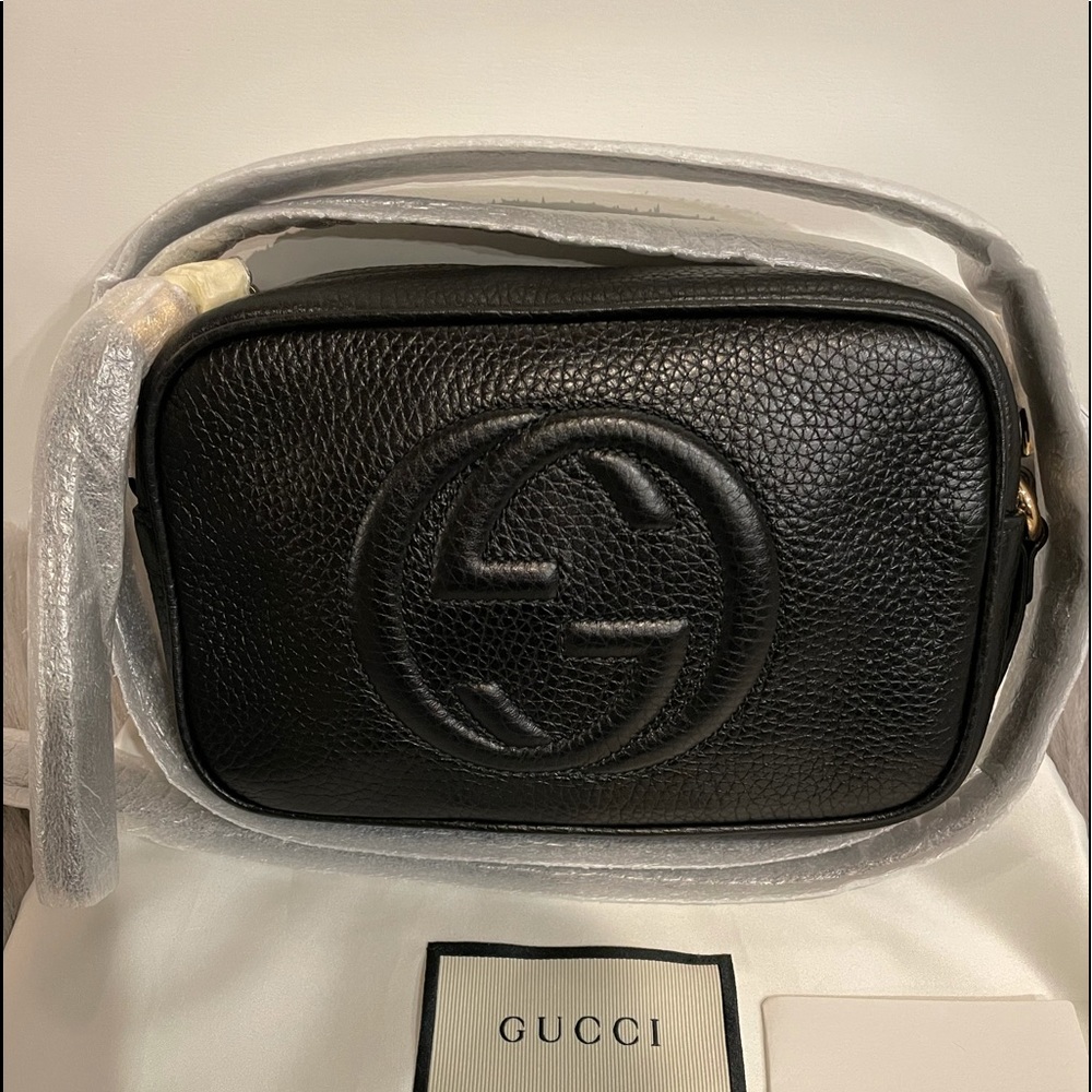 GUCCI Pebbled Calfskin Soho Disco Crossbody Bag Black 347994